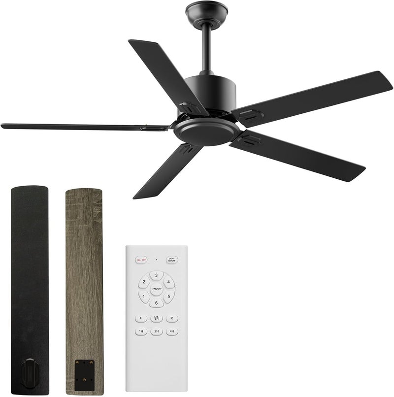 BECLOG Ceiling Fans With Remote 42 Inch Black Ceiling Fan No Light 6 Speeds Reversible Timing Noiseless Modern Ceiling Fan Without Lights For Bedroom Kitchen Indoor Outdoor (Black) - Image 1